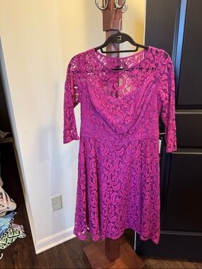 Adrianna Papell Fuchsia Lace Midi Dress